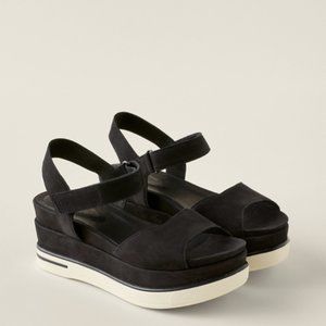 Eileen Fisher ~Beck Sports 9 Platform Black Leather Sandals with White Sole